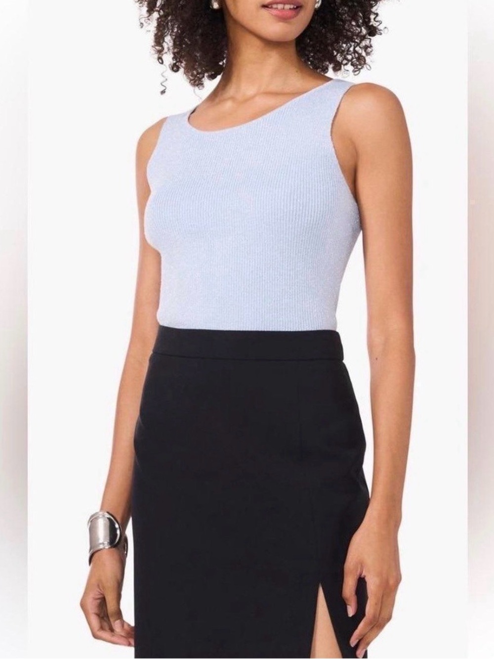 Sleeveless Ribbed Tank Top in Pale Blue